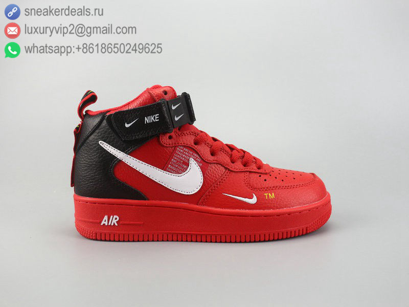 NIKE AIR FORCE 1 '07 LV8 UTILITY RED BLACK WHITE LEATHER UNISEX SKATE SHOES